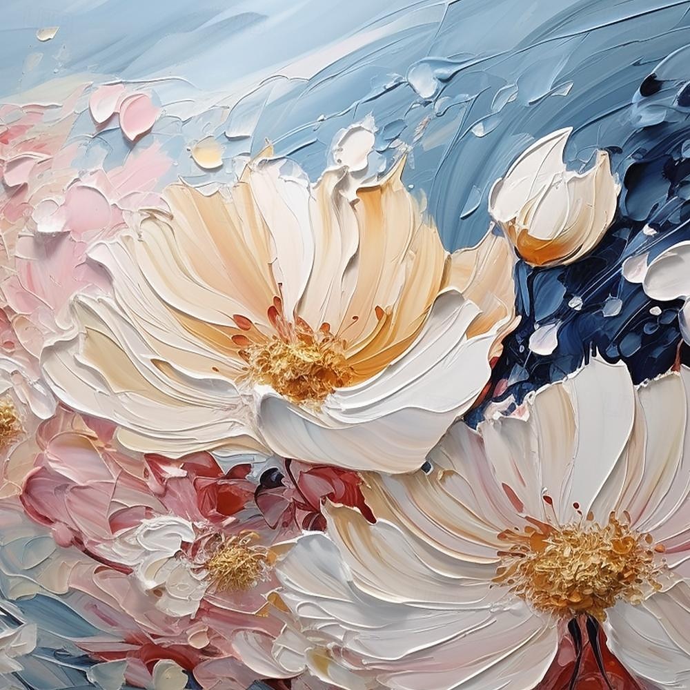 Handmade Original White Flower Oil Painting On Canvas Pink Blossom Wall ...