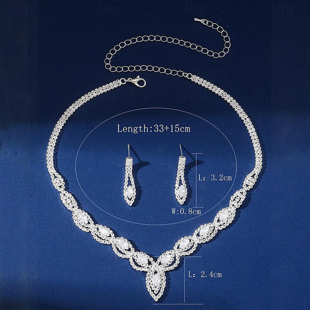 Sieradenset 3 stuks Strass Legering Oorbellen Kettingen Dames Elegant Vintage Modieus meetkundig Geometrische vorm Sieraden set Voor Bruiloft Feest Vuosipäivä 2025 - $17.49 –P1