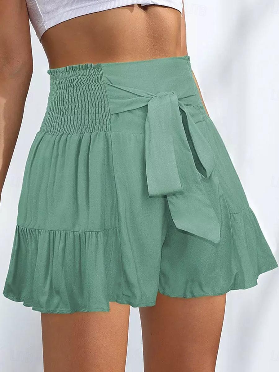 Жен. Шорты Skort Классический На каждый день Короткие Завышенная Полотняное плетение Оборки Эластичная талия Высокий вырез Воздухопроницаемость Мягкий Слабоэластичная На каждый день выходные 2025 - $18.99 –P3