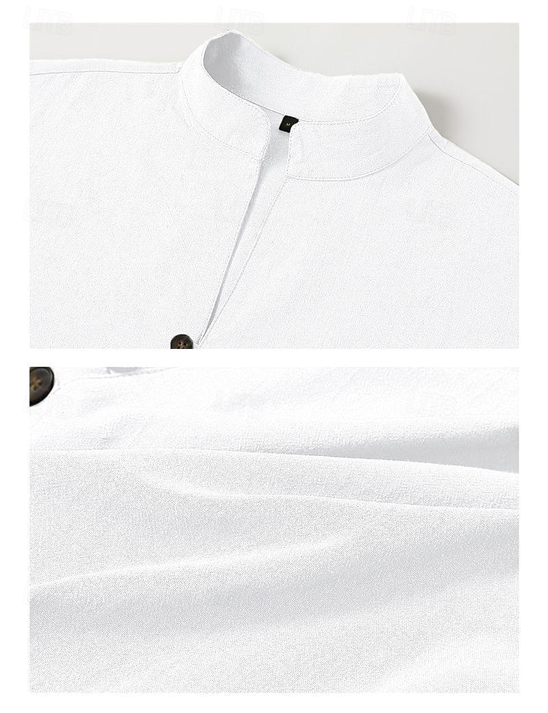 Per uomo Camicia Camicia di lino Camicia Estiva Abbigliamento da spiaggia Camicia casual Camicia con Bottoni Semplice Quotidiano Vacanza Bianco Blu Verde Cachi Manica Lunga Colletto alla coreana del 2026 a CHF21.79 –P7
