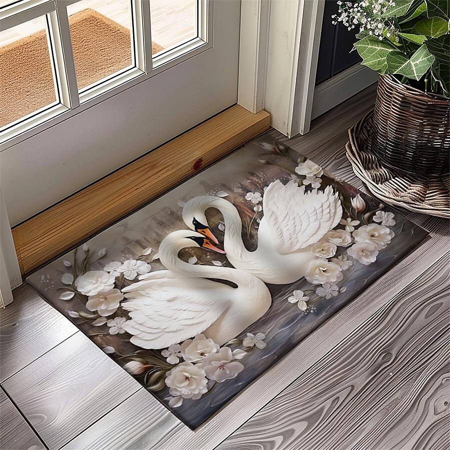 Schwanenblumen Fußmatte Küchenmatte Bodenmatte rutschfester Bereich Teppich Ölfester Teppich Indoor Outdoor Matte Schlafzimmer Dekor Badezimmermatte Eingangsbereich Teppich 2025 - $15.49 –P13