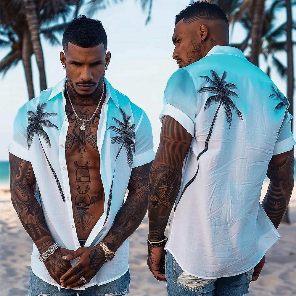 Bărbați Copac de cocos Palmier Plante tropicale Cămașă hawaiană Cămașă Aloha Mânecă scurtă Cămașă Răsfrânt Casual În aer liber Vacanță Stradă Alb S M L 2025 - $24.99 –P1