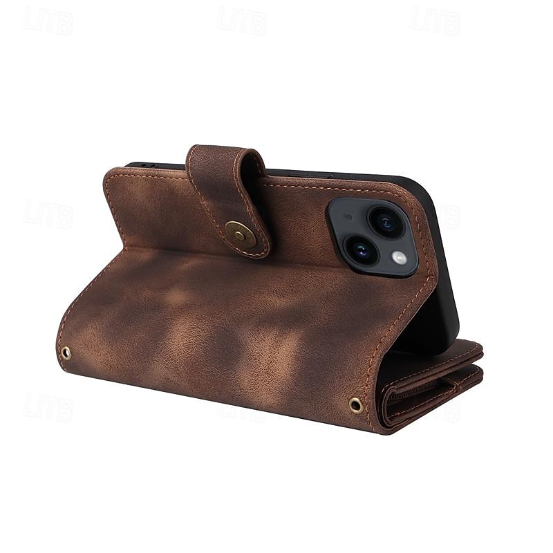 هاتف غطاء من أجل iPhone 15 Pro Max iPhone 14 13 12 11 Pro Max Plus Mini SE حافظة بطاقة المحفظة سحاب حماية كاملة للجسم مع رباط المعصم مكتب  /  الأعمال TPU جلد PU 2025 - $26.99 –P12