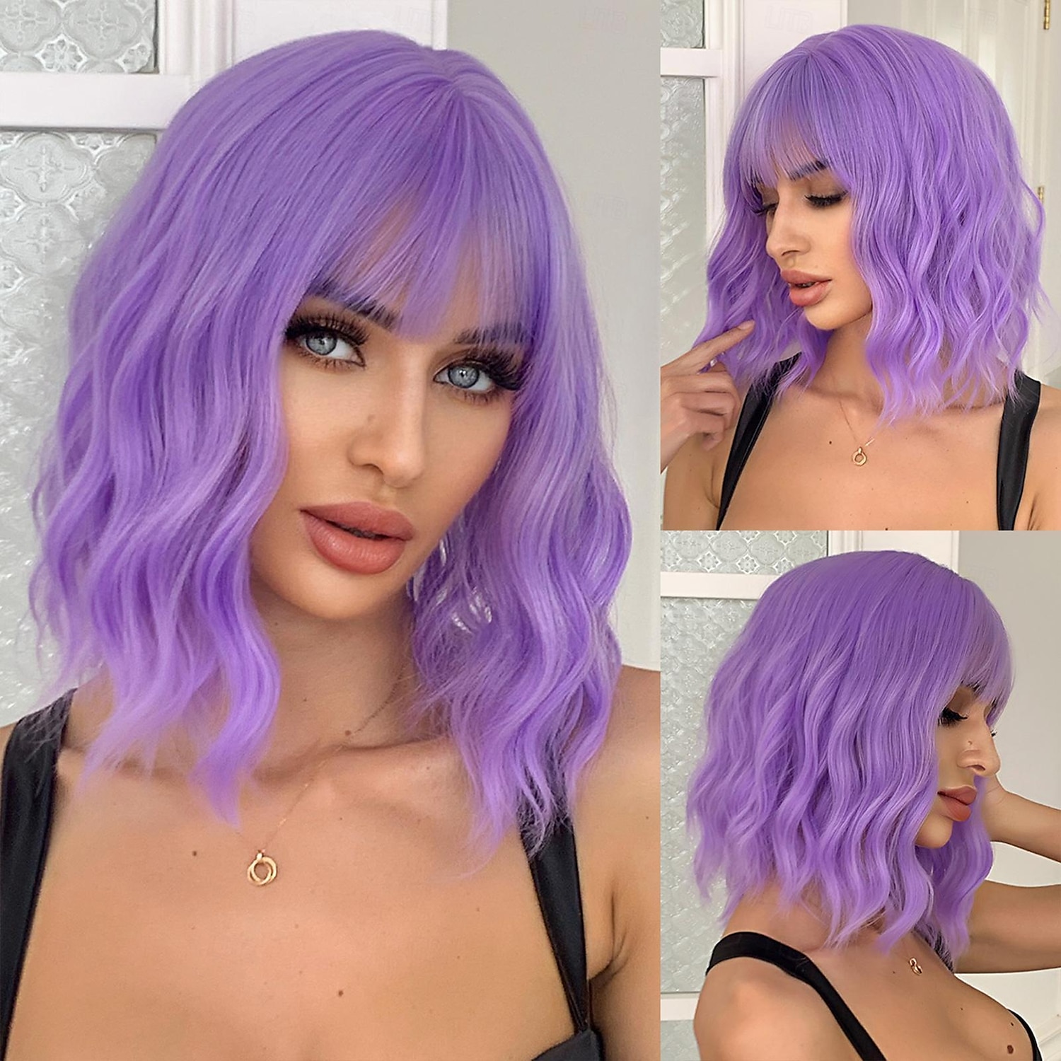 Synthetic Wig Uniforms Career Costumes Princess Curly Wavy Middle Part Layered Haircut Machine Made Wig 14 inch Bright Purple Synthetic Hair Women's Cosplay Party Fashion Purple 2025 - $19.49 –P1