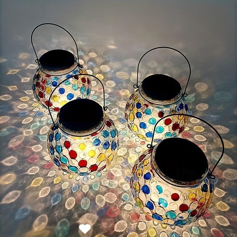 1 db üveg napelemes kültéri asztali lámpa, színes mozaik üveglámpa, kültéri vízálló kültéri napelemes lámpa kertbe, teraszra, ösvényre, erkélyre 2026 - $21.99 –P4