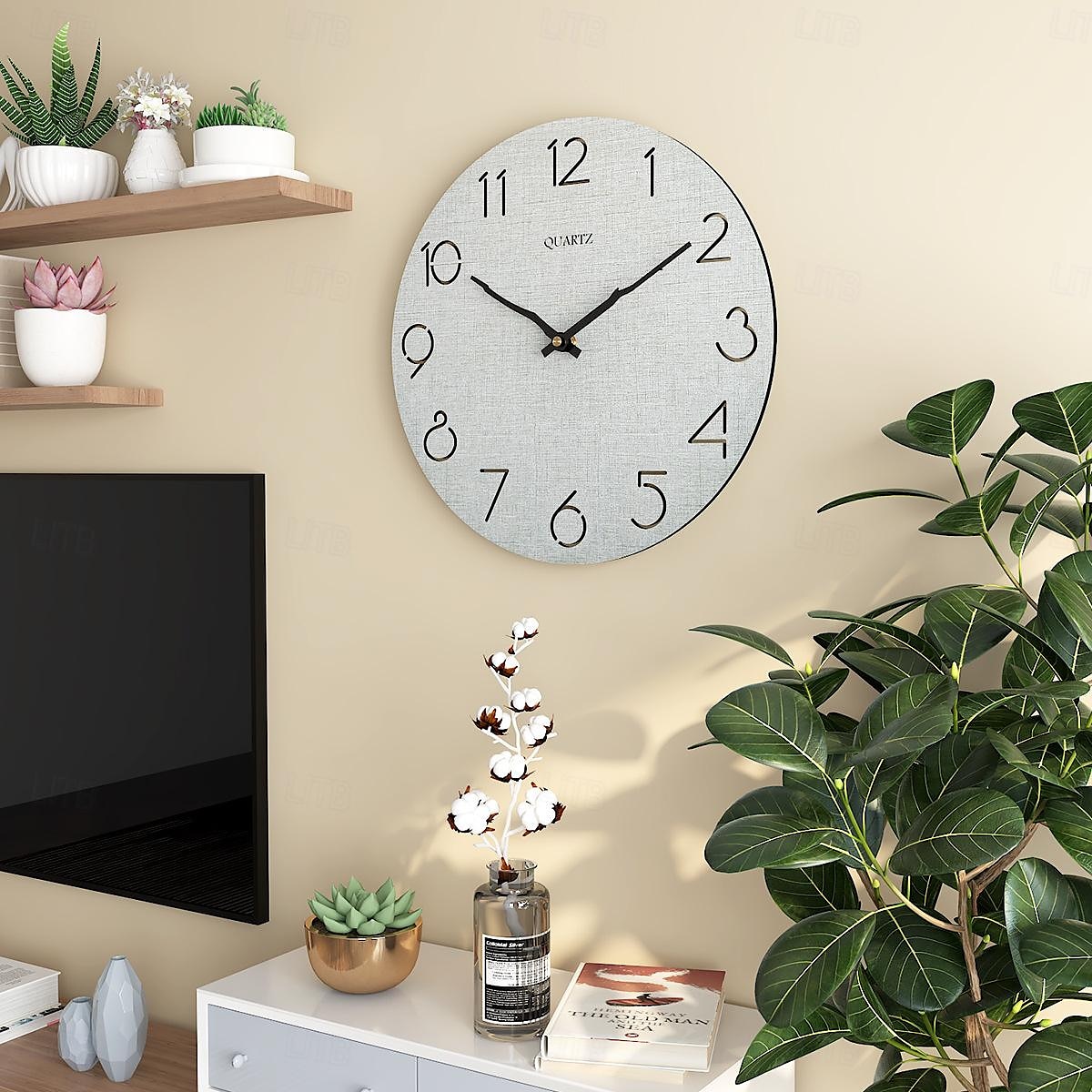 moderni seinäkello, luova koristeellinen pohjoismainen hirsityylinen seinäkello arabialaiset numerot seinäkello moderni valkoinen puu yksinkertainen pyöreä seinäkello 30cm 2025 - $51.99 –P2