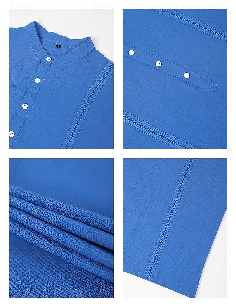 Per uomo Camicia Camicia di lino Camicia Guayabera Camicia popover Camicia Estiva Abbigliamento da spiaggia Semplice Vacanza Casuale Bianco Blu marino Blu Cachi Manica Corta Colletto Estate del 2025 a $21.99 –P3