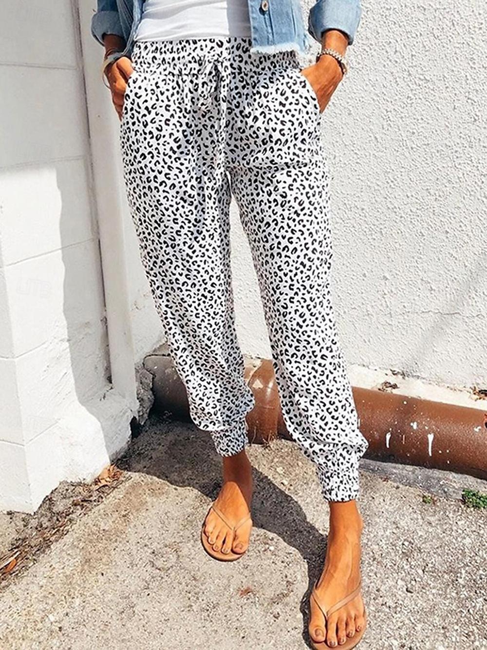 Dámské Kalhoty Běžecké kalhoty Běžné Denní Po kotníky Leopard Šňůrky Boční kapsy Prodyšnost Pohodlné Lehce elastické Jdeme ven Víkend Bílá Hnědá Trávová zelená Šedá Jaro léto Běžný 2025 - $18.99 –P1
