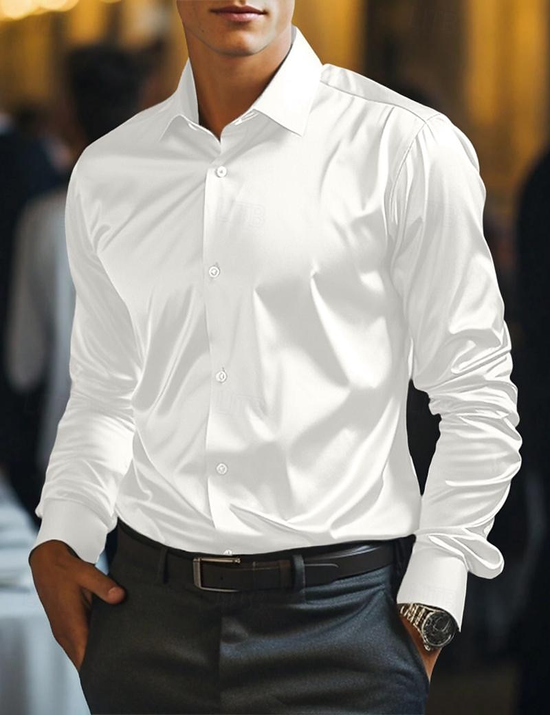 Per uomo Camicia Camicia in raso Maglietta informale Camicia con bottoni Liscio Matrimonio Da mare Bianco Vino Blu Verde Manica lunga Colletto Primavera estate Abbigliamento del 2025 a $23.99 –P2