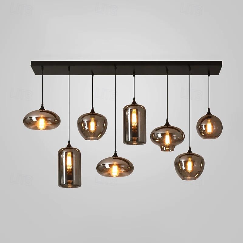 led kroonluchter eilandlicht 1/3/6/8/10/12 hoofden warm licht 25cm nordic restaurant creatieve persoonlijkheid lange lijn gerookte glazen lampen eetkamer woonkamer 110-240v 2026 - $866.99 –P4