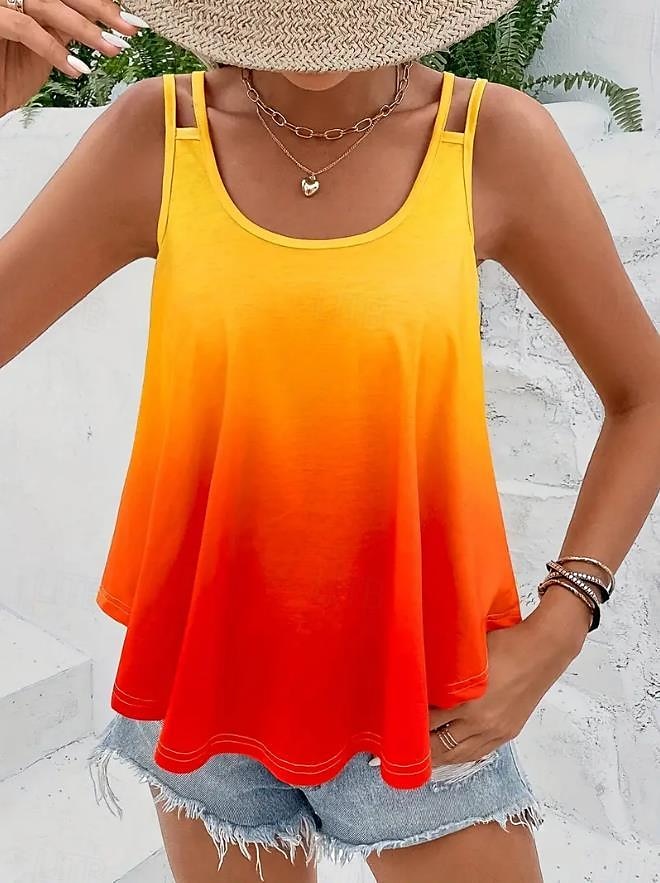 Damen Unterhemd Tanktop Ärmellos Ombre Gelb Orange Scoop Neck Lässig Sommer Entspannt Passform Atmungsaktiv Schick Mode Größen Verfügbar 2025 - $17.99 –P1
