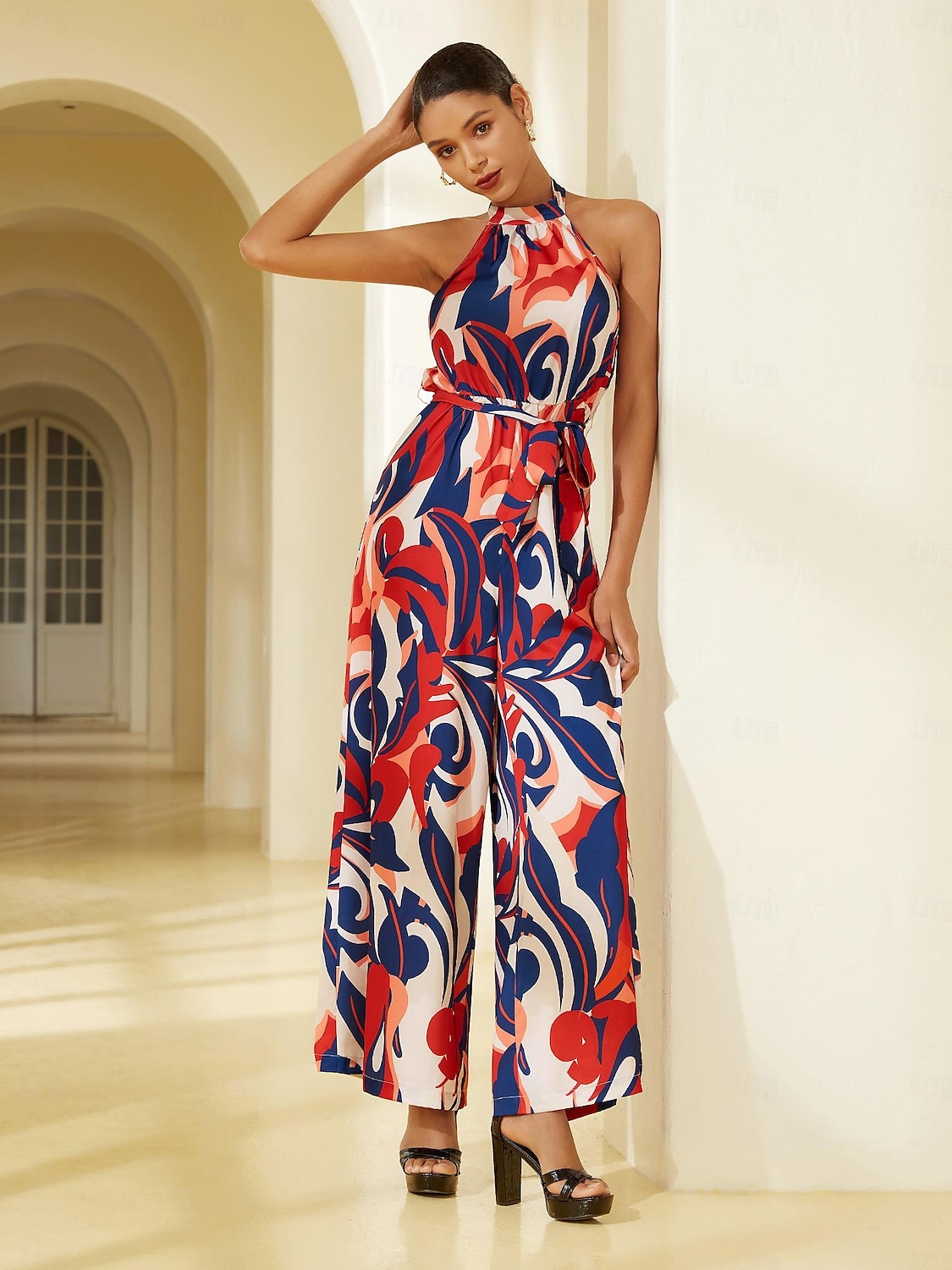 Satin Loose Floral Wide-leg Belted Jumpsuit 2025 - $67.99 –P1