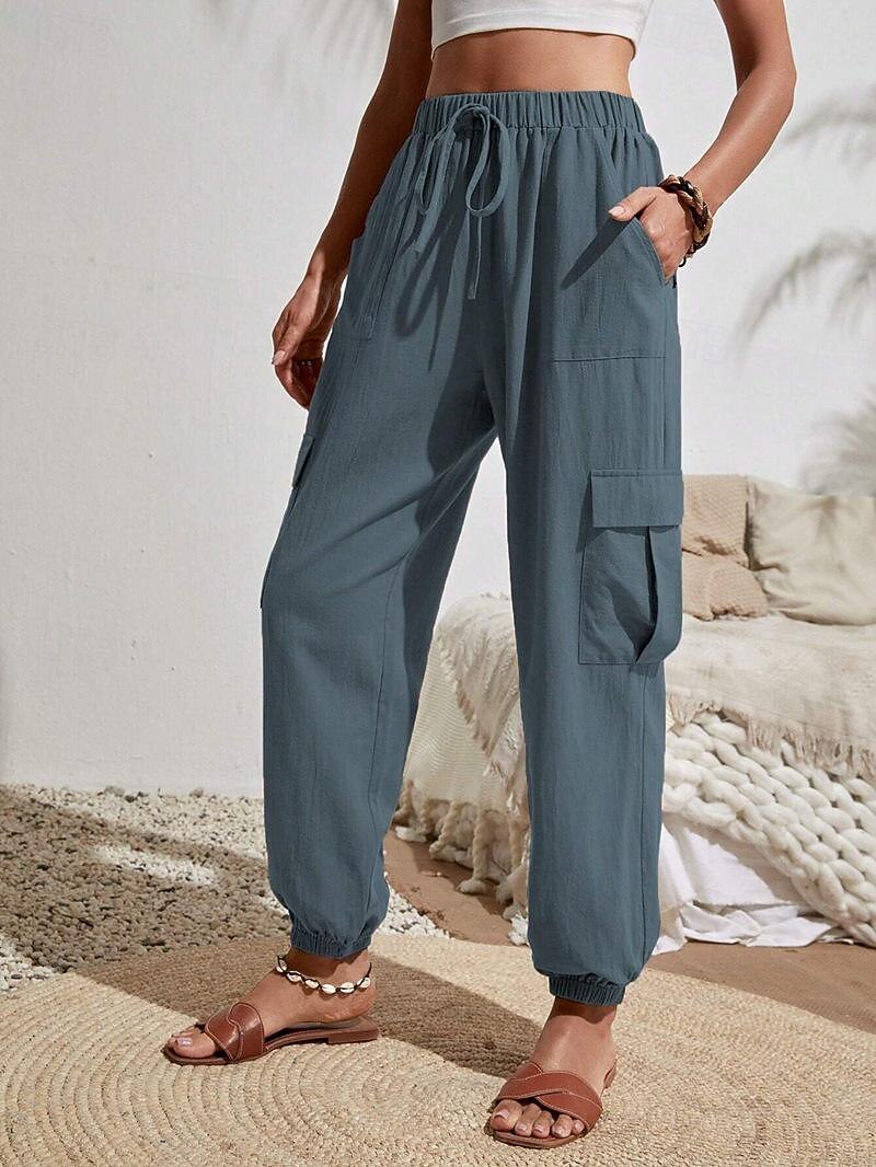 Dam Vanligt Byxor Harem byxor Mode Stylish Fullängd Hög midja Ensfärgat Gata Ledigt Dagligen Svart Rodnande Rosa Blå Kaki Sommar Vår Höst Vinter 2025 - $26.99 –P3