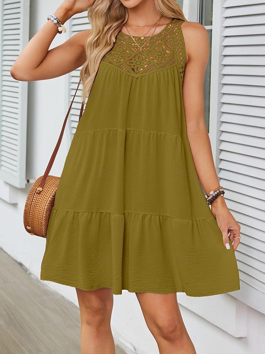 Pentru femei Rochie Mini Rochie albă Rochie de dantela Rochie Boho Casual Vacanță Stradă Fit regulat Fără manșon Stil Nautic Negru Alb Roșu-aprins Bleumarin Vară 2025 - $41.99 –P11