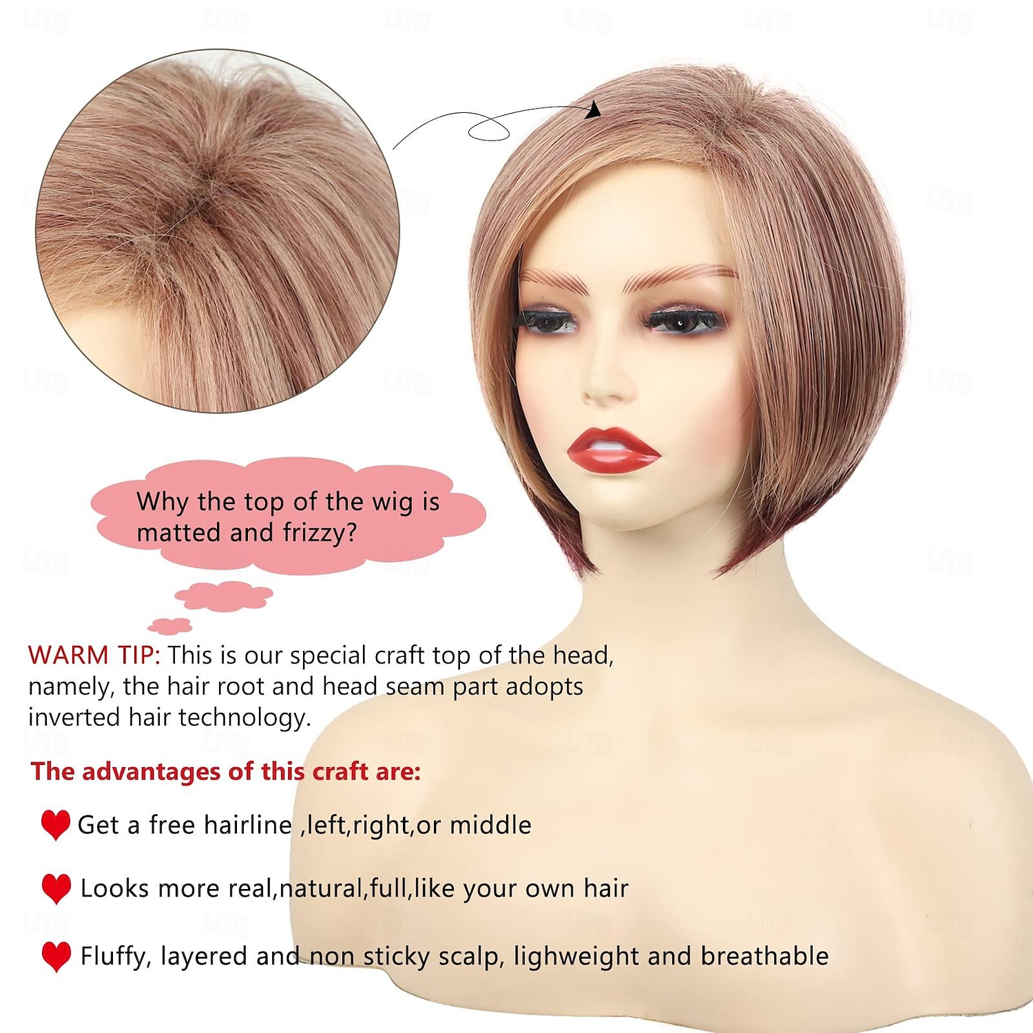 sidedel korte lag bob parykker for hvite kvinner blond blandet brun søt rett nisse bob parykk invertert bob parykk syntetisk halloween cosplay hår erstatning parykk 2025 - $7.99 –P4