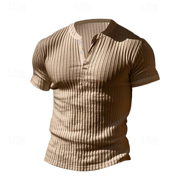 Men's Button T Shirt T Shirt Henley Shirt Tee Short Sleeve V Neck Spring & Summer Plain Pit Strip Fashion Designer Basic Vacation Street Going out Wine Black White Top Tee for Men 2025 - $12.49 –P15