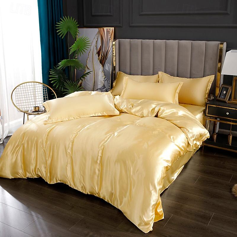 Set copripiumino rinfrescante 3 pezzi lenzuolo rinfrescante set biancheria da letto in raso di seta di lusso con più colori set copripiumino morbido tinta unita 1 copripiumino 2 federe del 2025 a $37.99 –P4