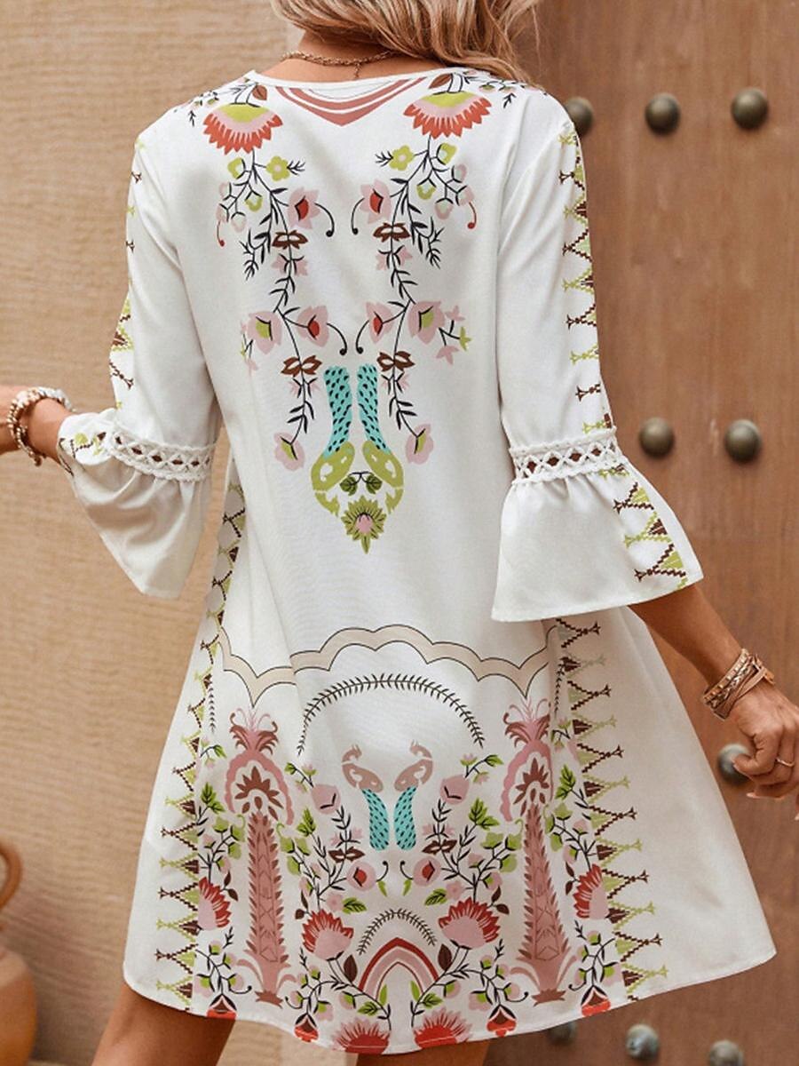 Damen Minikleid Casual kleid Sommerkleid Boho-Kleid Stilvoll Brautkleider schlicht Urlaub Täglich Verabredung Regular Fit Blumen 3/4 Ärmel V Ausschnitt Schwarz Rote Fuchsie Aprikose Sommer 2025 - $27.99 –P10