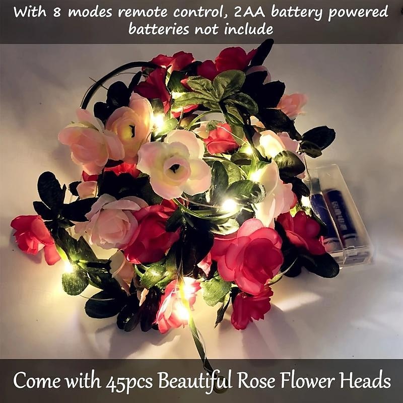 Elegant Wedding Party Reception Artificial Rose Flower String Lights with Remote Control - 30 LEDs, 8 Modes Battery Operated for Valentine's Day Decor 2025 - $12.99 –P2