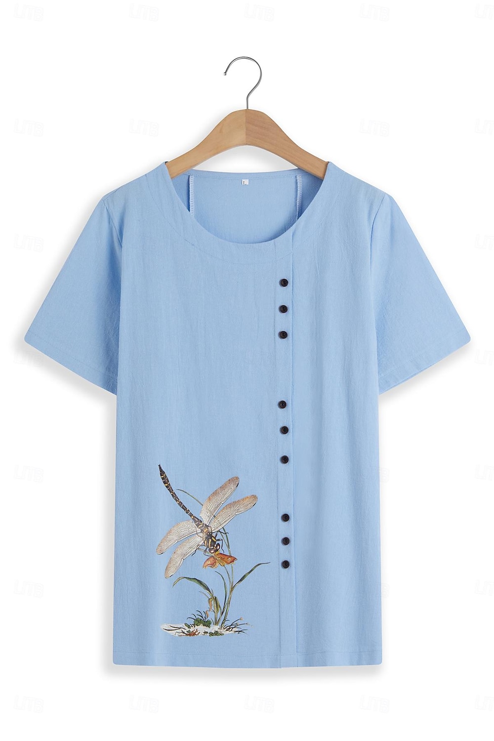 Camicia da donna 100% Cotone Camicia Blusa Stampa a bottoni Weekend Streetwear Di base Casual Simile lino Manica corta Collo tondo Bianco Estate Primavera del 2025 a $22.99 –P10