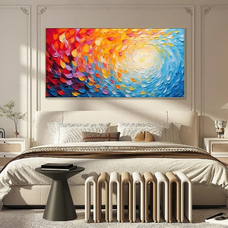flammande solmålning på duk handmålad färgglad strålande solkonst texturerad väggkonst boho canvas väggkonst färgglad textur oljemålning för vardagsrumskonst fantastisk heminredning 2025 - $108.99 –P7