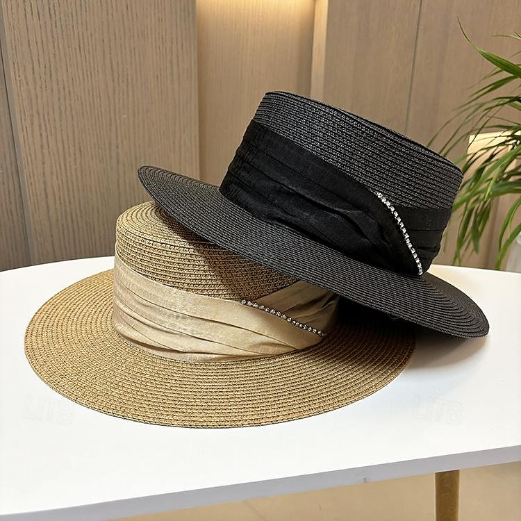 Fascinátory Klobouky Doplňky do vlasů akryl / bavlna Sláma Slamák Sluneční klobouk Dovolená Plážové Elegantní Jednoduchý S Mašličky Křišťály Přílba Pokrývky Hlavy 2025 - $23.99 –P3