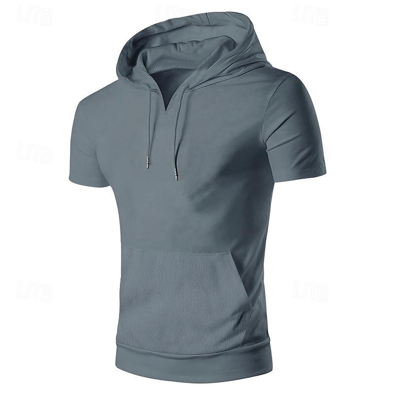 Per uomo Maglietta Camicia a Maniche Corte Manica Corta Con Cappuccio Primavera & Estate Semplice Moda Designer Essenziale Tasca Frontale Vacanza Streetwear Uscire Nero Bianco Grigio scuro Maglietta del 2025 a $23.99 –P5