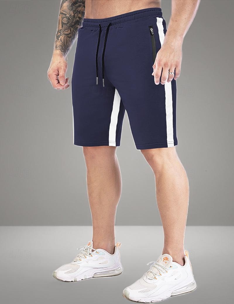 Homens Shorts de moletom Calção Bermudas Listra lateral Cintura elástica Bolso Com Zíper Tecido Conforto Esportes Curto Diário Corrida Ginásio Moda Roupa Esportiva Preto Azul Micro-Elástica de 2025 por $17.99 –P5