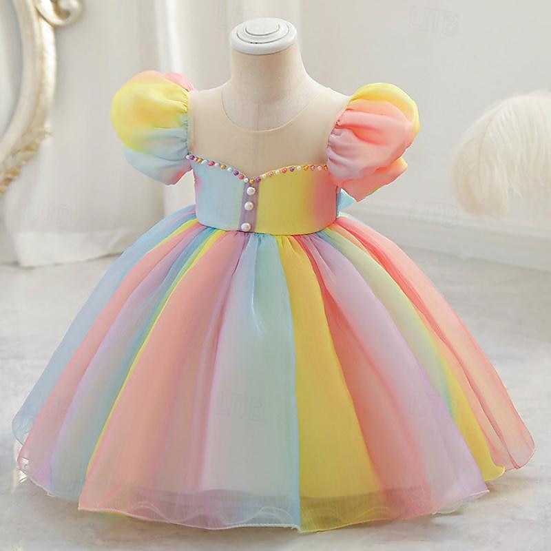 Tout-petit Fille Robe de Soirée Arc-en-ciel Manche Courte Mariage Soirée Mignon Princesse Polyester Été Printemps 3-7 Ans Multicouleur de 2025 ? $25.99 –P3