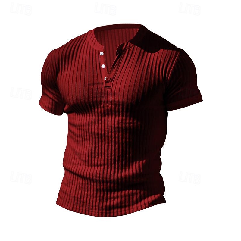Men's Button T Shirt T Shirt Henley Shirt Tee Short Sleeve V Neck Spring & Summer Plain Pit Strip Fashion Designer Basic Vacation Street Going out Wine Black White Top Tee for Men 2025 - $12.49 –P11
