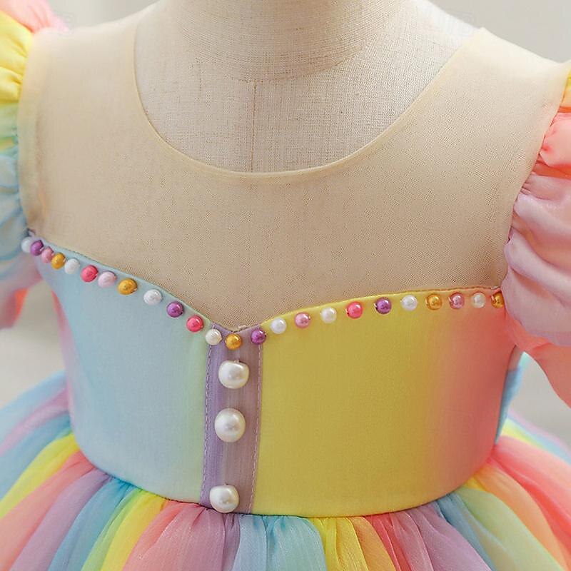 Tout-petit Fille Robe de Soirée Arc-en-ciel Manche Courte Mariage Soirée Mignon Princesse Polyester Été Printemps 3-7 Ans Multicouleur de 2025 ? $25.99 –P4