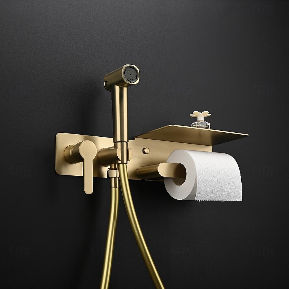 Brushed Grey Bidet Sprayer Concealed Button Brass Valve with Commodity Shelf Paper Holder Plastic Sprayer PVC Hose 2025 - $283.49 –P5