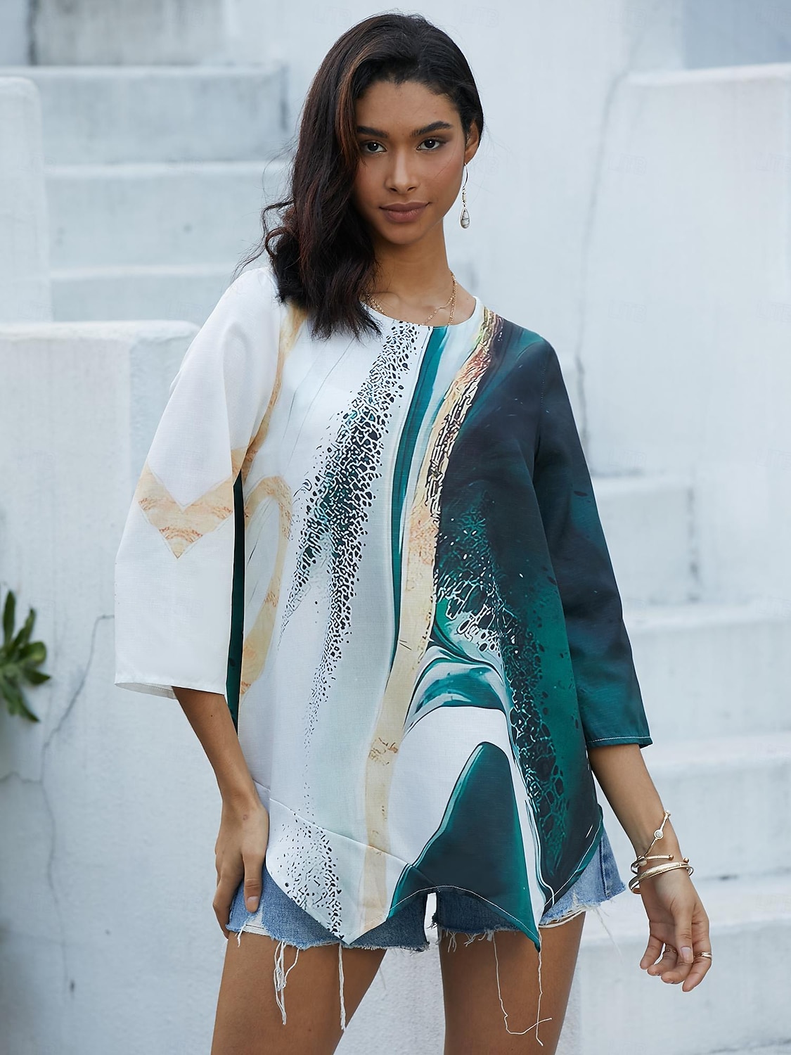 Kvinners Bluse Langermet Asymmetrisk Hem Chiffon Grunnleggende Blomstertrykk Vanlige Topper Rund hals Uformell Daglig Grønn Vår Høst 2025 - $24.99 –P3