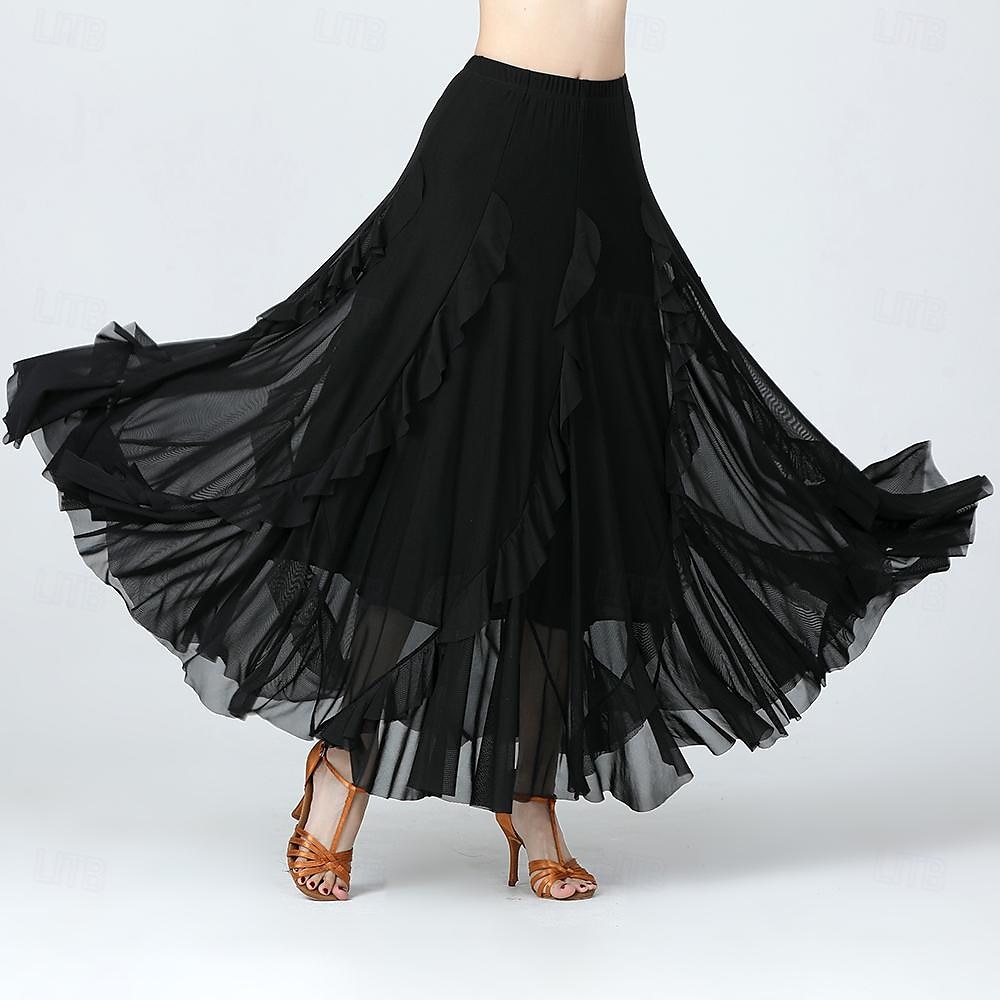 Latinské tance Standardní tance Sukně Šerpy / Stuhy Volány Čistá Barva Dámské Výkon Trénink Vysoký Polyester Tyl 2025 - $44.99 –P4