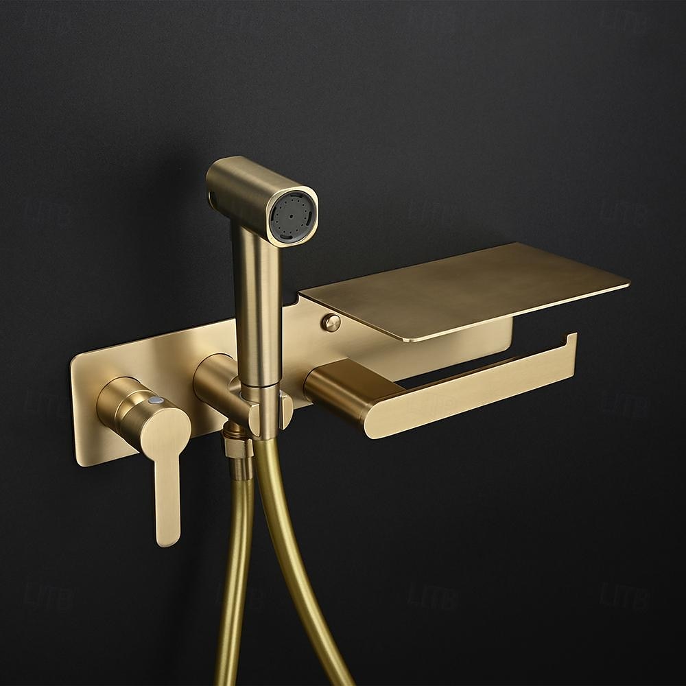 Brushed Grey Bidet Sprayer Concealed Button Brass Valve with Commodity Shelf Paper Holder Plastic Sprayer PVC Hose 2025 - $283.49 –P1