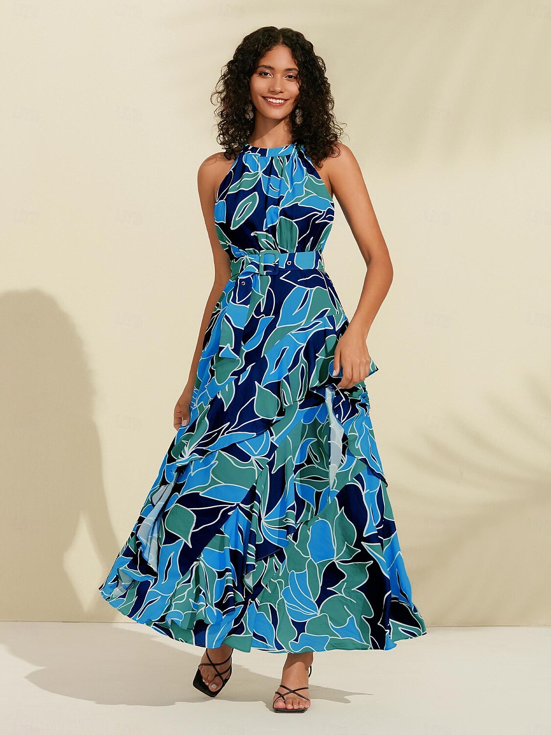 Per donna Vestito in Chiffon Abito maxi Blu Viola Senza Maniche Floreale Volant Stampa Primavera & Estate Il giro Abito a Fantasia XS S M del 2025 a $86.99 –P6
