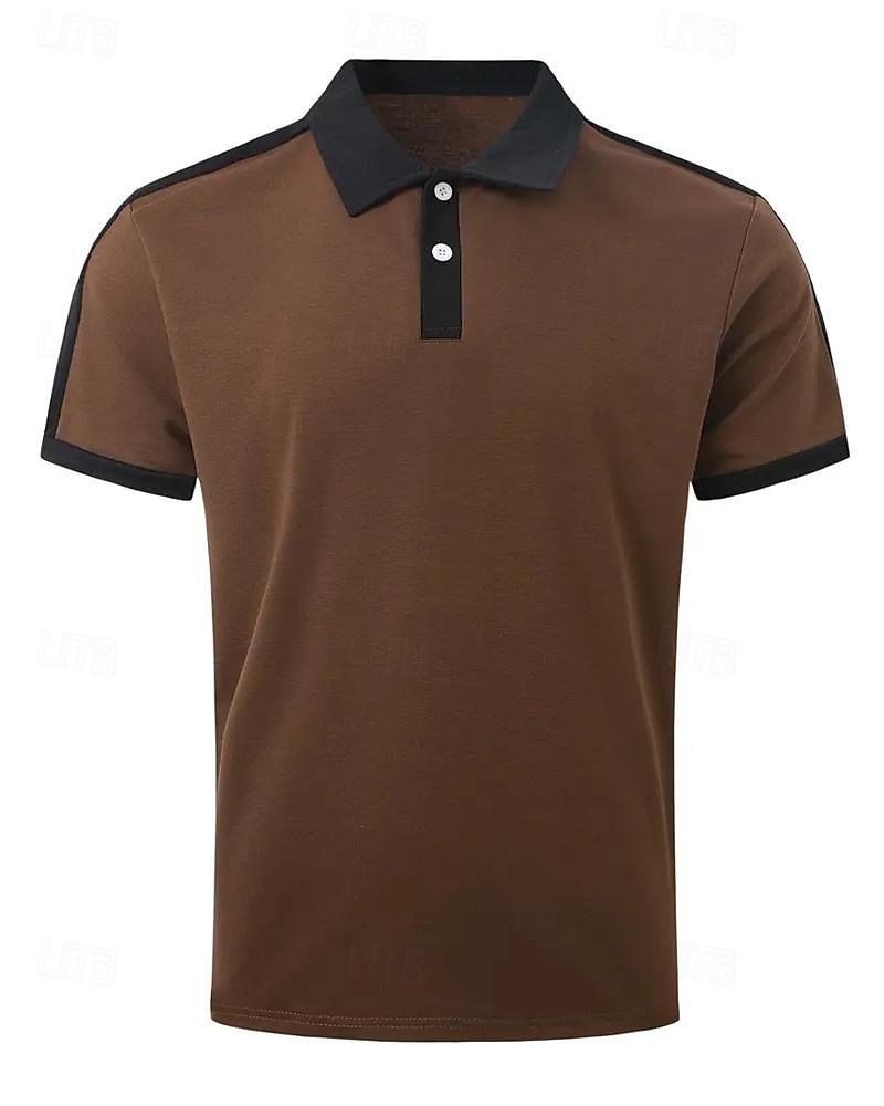Men's Golf Shirt Golf Polo Work Casual Lapel Short Sleeve Basic Modern Color Block Patchwork Button Spring & Summer Regular Fit Wine Navy Blue sky blue Gold Beige Coffee Golf Shirt 2025 - $18.99 –P11