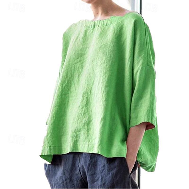 Mulheres Camisa Social Camisas inspiradas em linho Blusa Tecido Moda Decote Redondo Rua Diário Sexy Amarelo Rosa Azul Roxo Verde Verão de 2025 por $26.99 –P6
