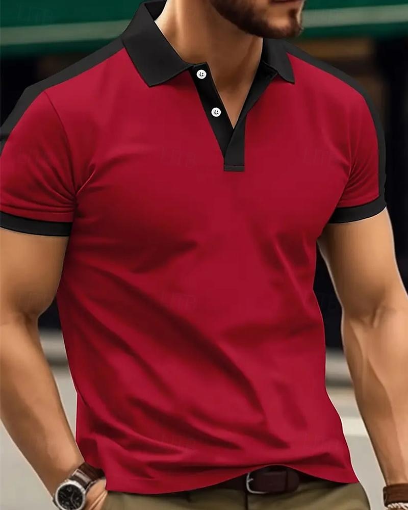 Men's Golf Shirt Golf Polo Work Casual Lapel Short Sleeve Basic Modern Color Block Patchwork Button Spring & Summer Regular Fit Wine Navy Blue sky blue Gold Beige Coffee Golf Shirt 2025 - $18.99 –P19