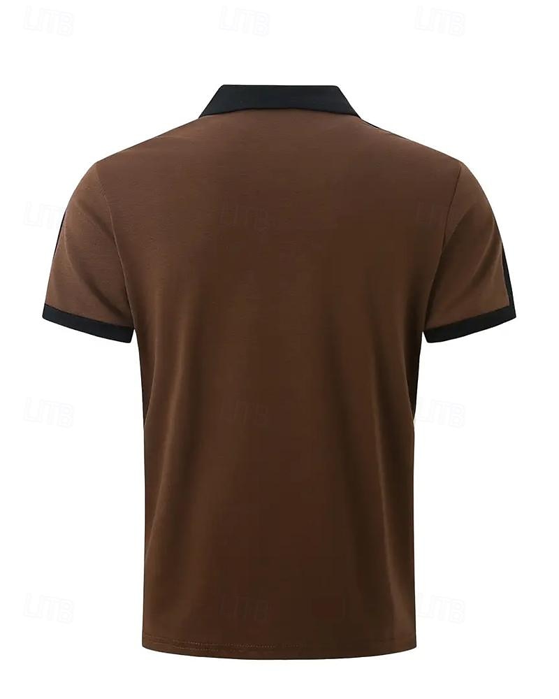 Men's Golf Shirt Golf Polo Work Casual Lapel Short Sleeve Basic Modern Color Block Patchwork Button Spring & Summer Regular Fit Wine Navy Blue sky blue Gold Beige Coffee Golf Shirt 2025 - $18.99 –P12