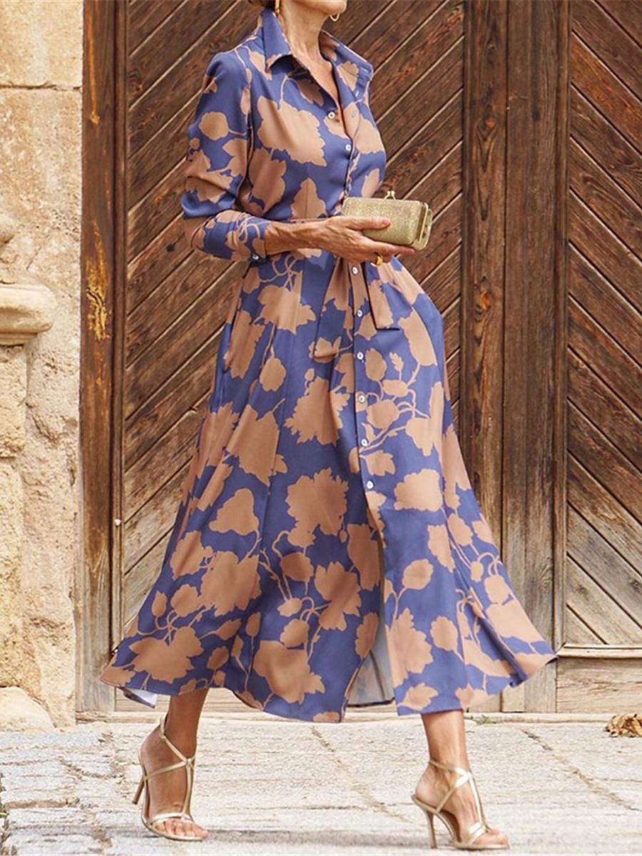 rochie cămașă damă rochie leagăn rochie leagăn rochie maxi lungă întâlnire vacanță modern casual guler cămașă buzunar cu mânecă lungă vară primăvară loose fit floral 2025 - $52.99 –P5