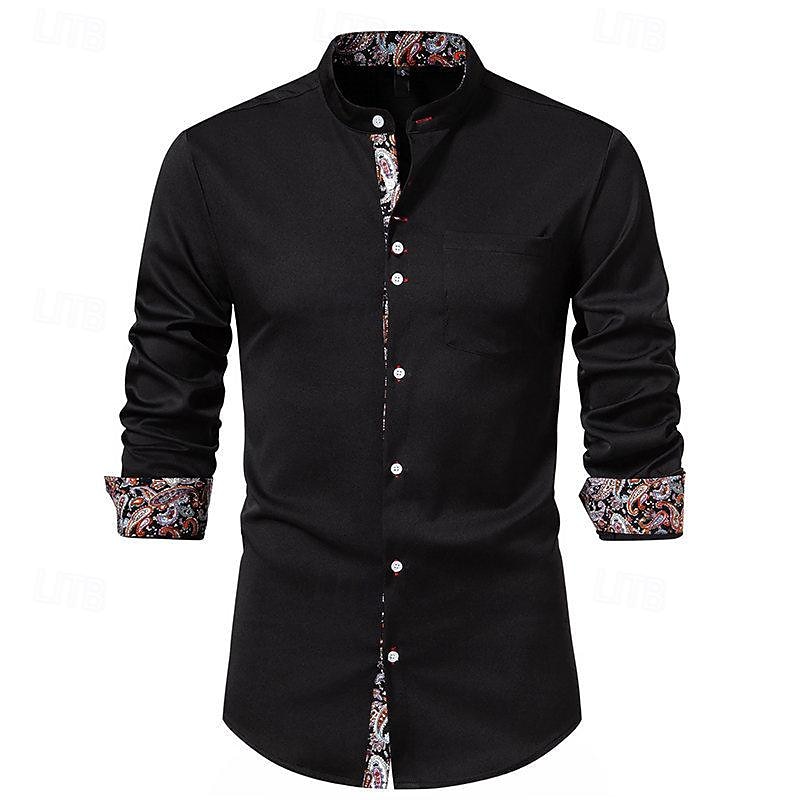 Per uomo Camicia Camicia con colletto cinese Camicia con colletto alla coreana Camicia Estiva Camicia casual Camicia da Spiaggia Nero Bianco Vino Manica Lunga Paisley Blocco di colori Colletto alla del 2026 a $36.99 –P5
