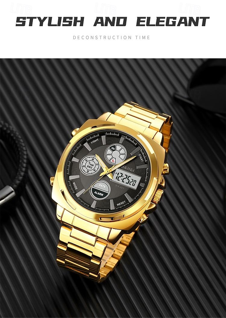 SKMEI Men's Full Steel LED Electronic Watch, Luxury Dual Time, Chronograph Digital Clock, Sports Waterproof Wristwatch 2025 - $47.19 –P10