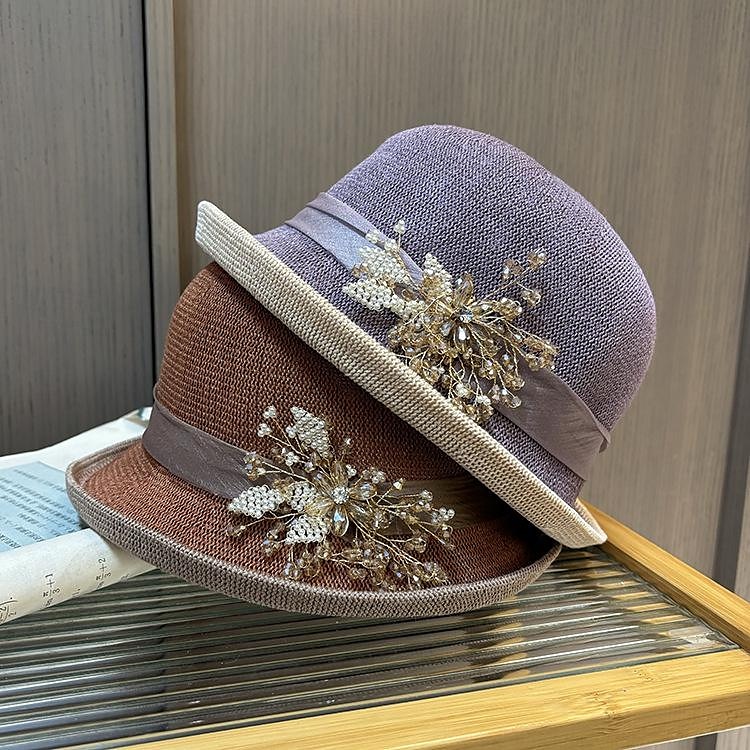 fascinators berretto Copricapo Acrilico / cotone Paglia Cappello a bombetta / cloche Cappelli da pescatore Cappello di paglia Informale Per eventi Elegante Vintage Con Con diamantini Fiocchi Copricapo del 2025 a $44.99 –P1