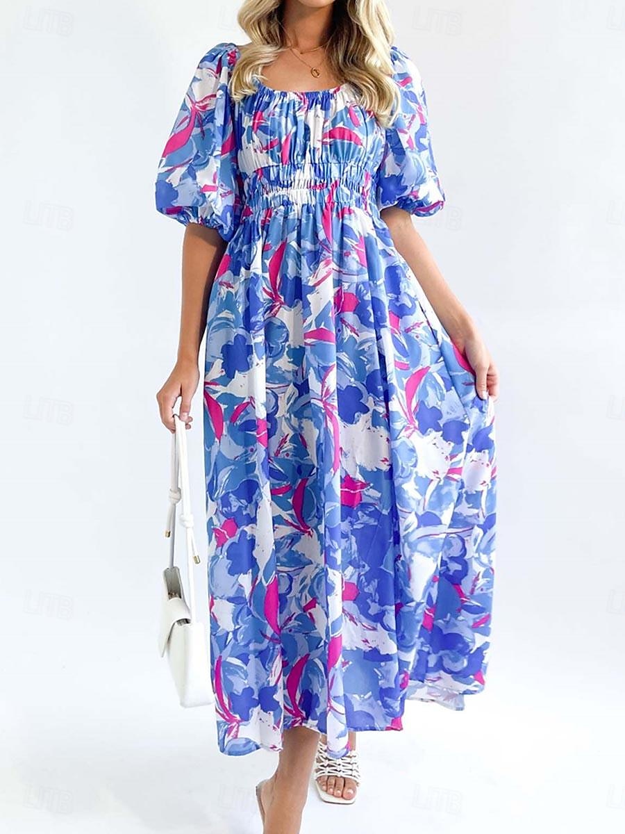 Pentru femei Rochie Lunga Rochie Maxi Rochie casual Rochie leagăn Rochie A line Rochie de vară Stilat Vacanță Zilnic Dată Fit regulat Floral Manșon Jumate De Pe Umăr Roșu-aprins Albastru piscin 2025 - $40.99 –P13