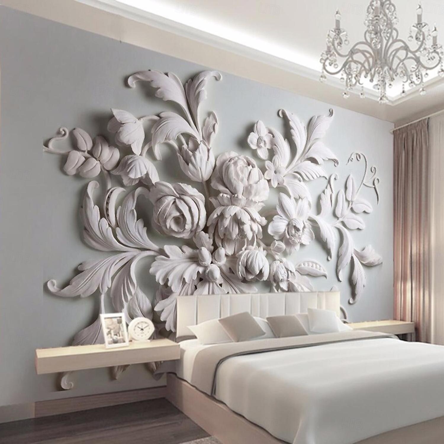 cool wallpapers 3d bloem wit behang muurschildering wandbekleding sticker verwijderbaar pvc/vinyl materiaal zelfklevend/klevend vereist muurdecor voor woonkamer keuken badkamer 2025 - $13.99 -P5