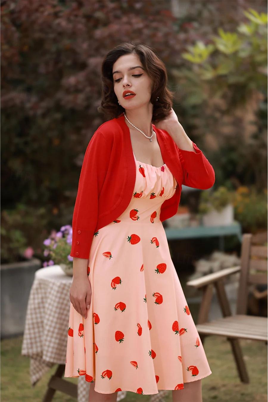 Retro 50. léta Rockabilly Ke kolenům Šaty Houpací šaty Flare šaty Lodičkový Květinový Ovoce Jahody Maškarní kostým Dámské Čajový dýchánek Běžné / Denní loučení se svobodou nevěsty Dospělí Šaty Šaty 2025 - $24.99 –P4