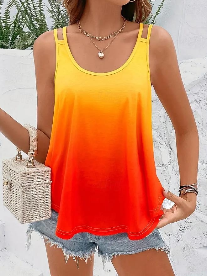 Damen Unterhemd Tanktop Ärmellos Ombre Gelb Orange Scoop Neck Lässig Sommer Entspannt Passform Atmungsaktiv Schick Mode Größen Verfügbar 2025 - $17.99 –P5
