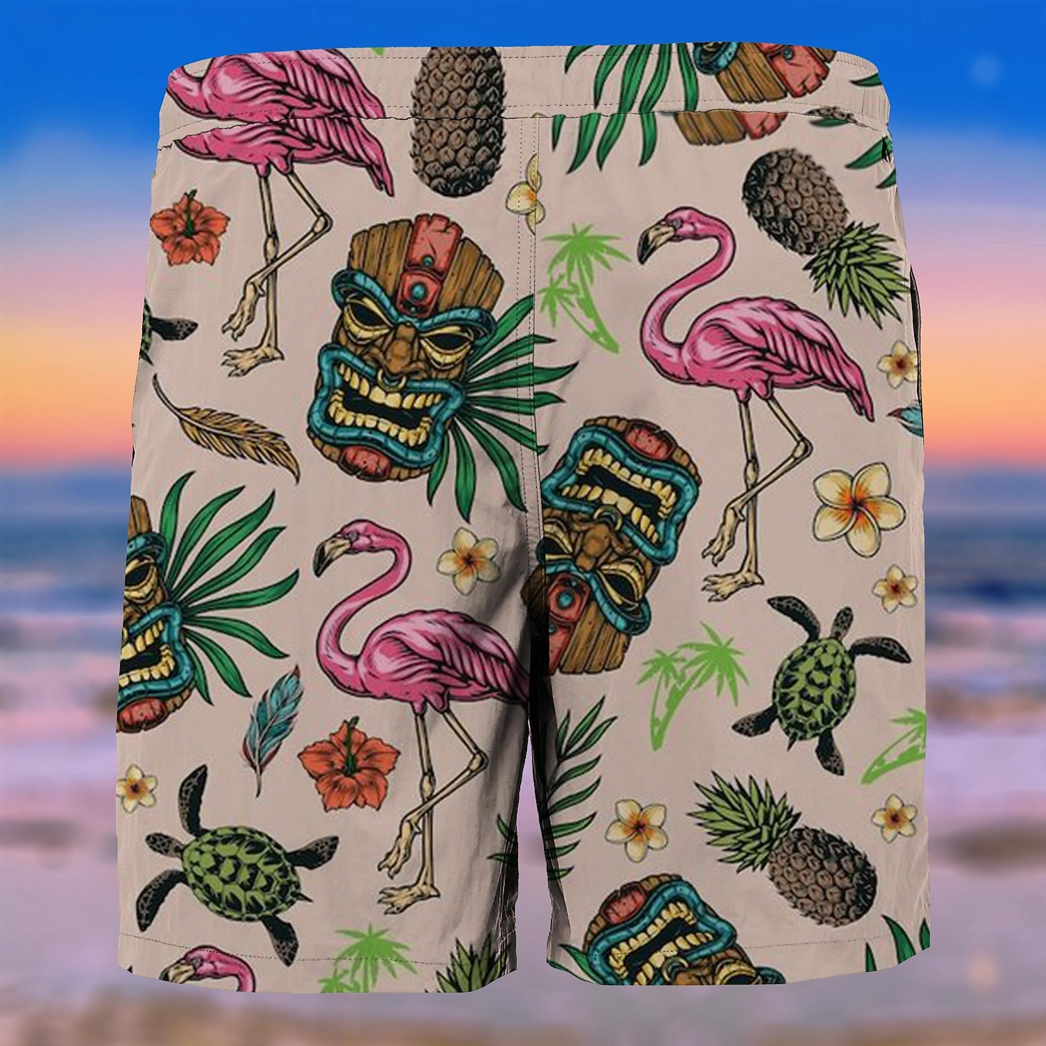 Men's Flamingo Mask Indian Culture Swim Trunks Swim Shorts Board Shorts Mid Waist Fashion Streetwear Designer Casual Daily Holiday Pocket Drawstring Elastic Waist Designer Clothing Apparel 2025 - $17.99 –P2