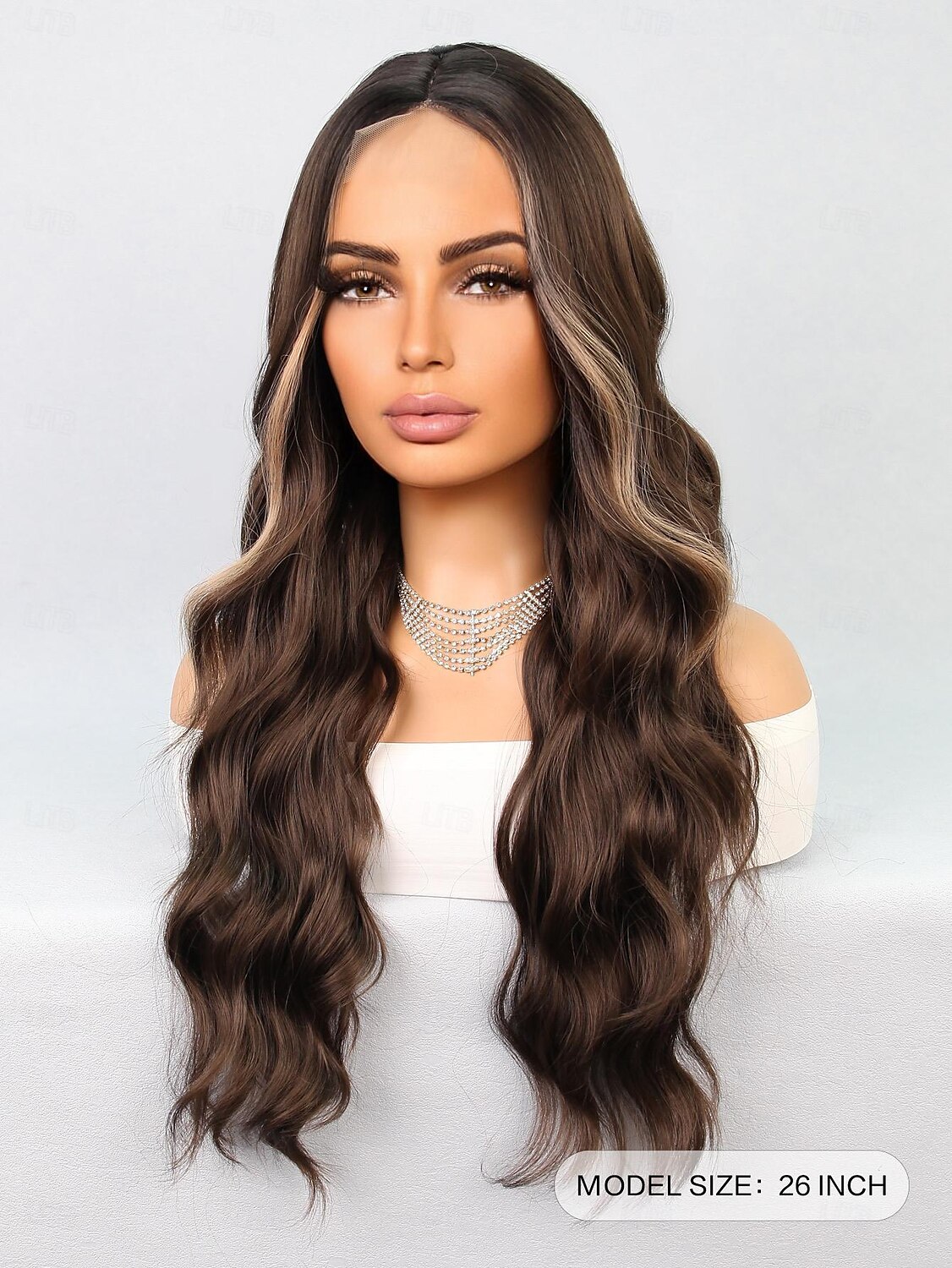 Synthetic Lace Wig Wavy Style 26 inch Multi-color Middle Part U Part Wig Women's Wig Brown / White 2025 - $31.99 –P3